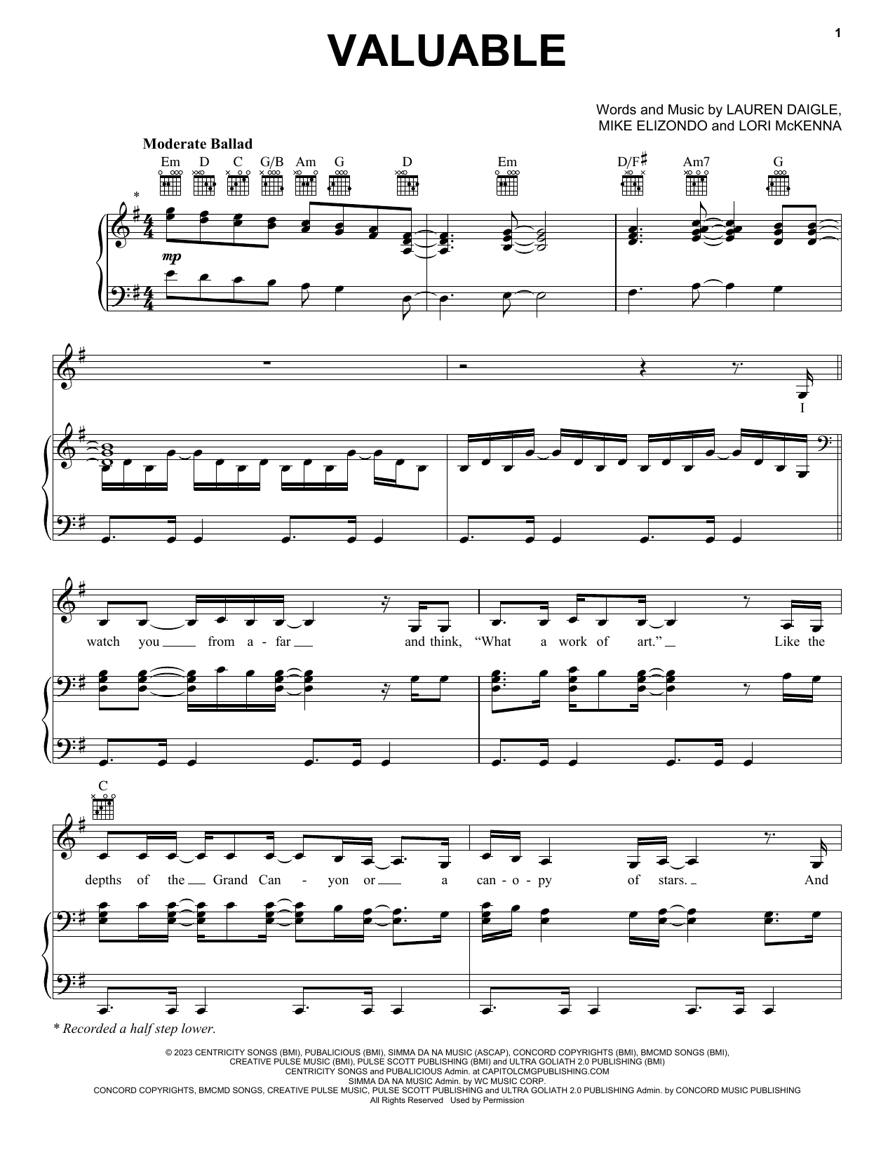 Lauren Daigle Valuable Sheet Music Notes & Chords for Piano, Vocal & Guitar Chords (Right-Hand Melody) - Download or Print PDF