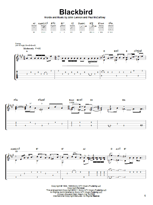 The Beatles Blackbird Sheet Music Notes & Chords for Guitar Tab - Download or Print PDF