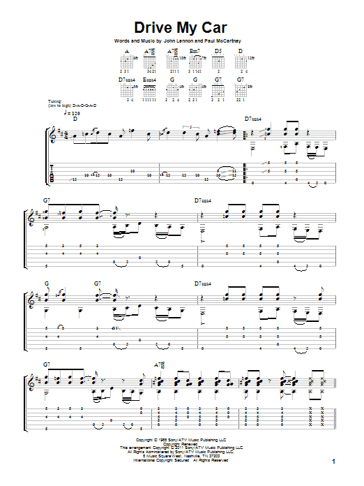 The Beatles Drive My Car Sheet Music Notes & Chords for Guitar Tab - Download or Print PDF