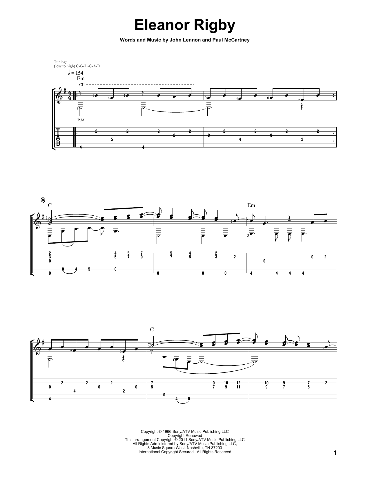 The Beatles Eleanor Rigby Sheet Music Notes & Chords for Guitar Tab - Download or Print PDF