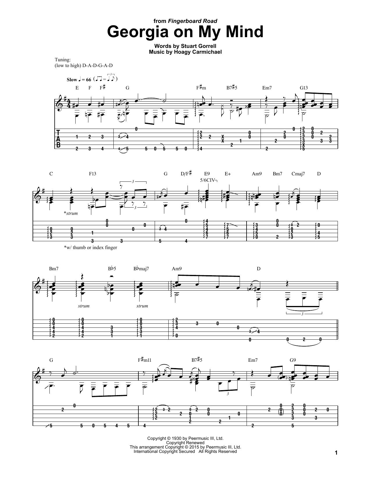 Hoagy Carmichael Georgia On My Mind Sheet Music Notes & Chords for Guitar Tab - Download or Print PDF