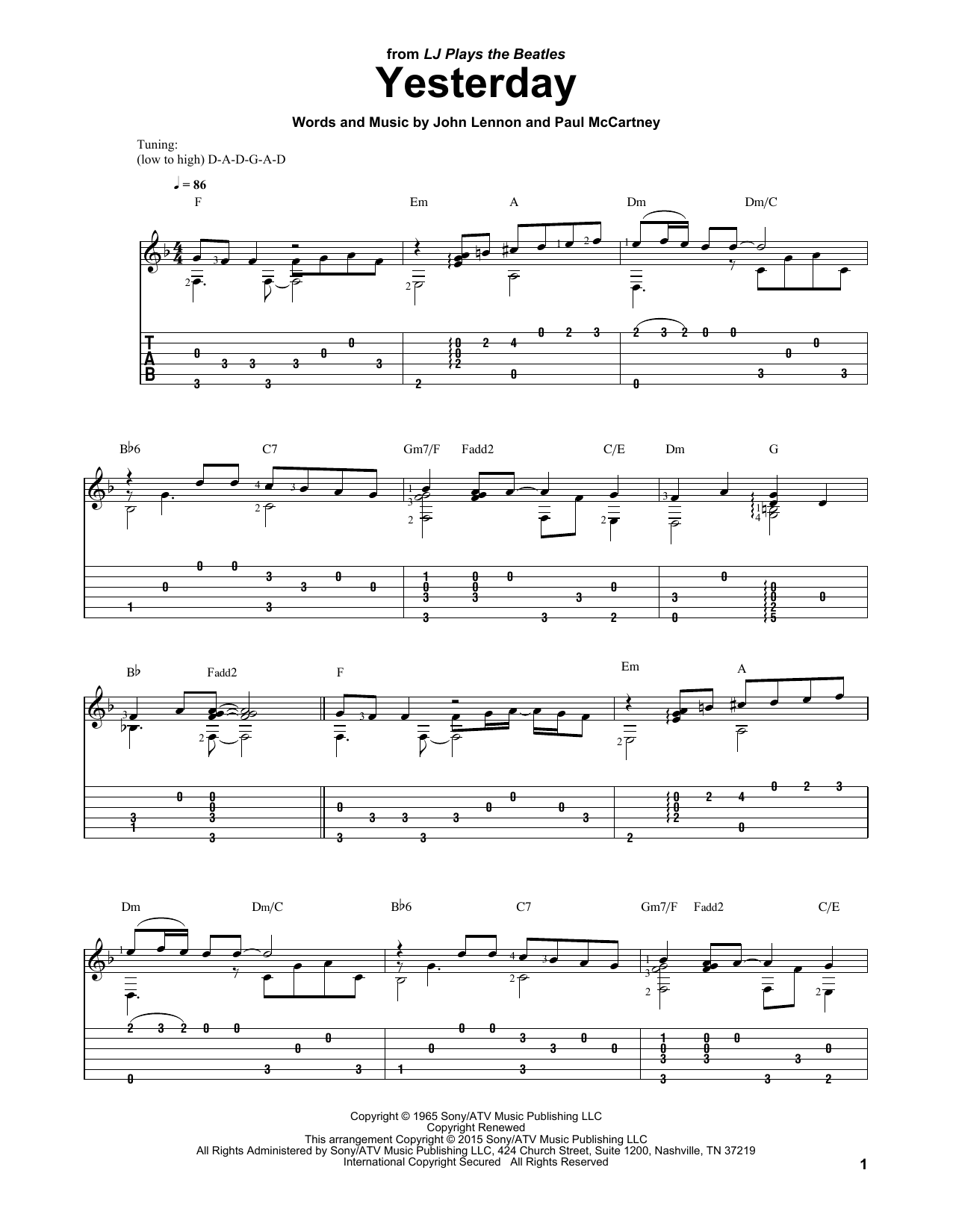 The Beatles Yesterday Sheet Music Notes & Chords for Guitar Tab - Download or Print PDF