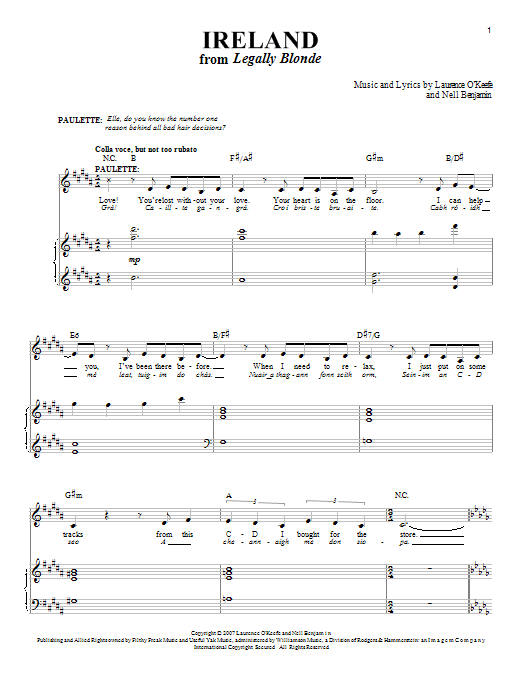Laurence O'Keefe Ireland Sheet Music Notes & Chords for Piano & Vocal - Download or Print PDF