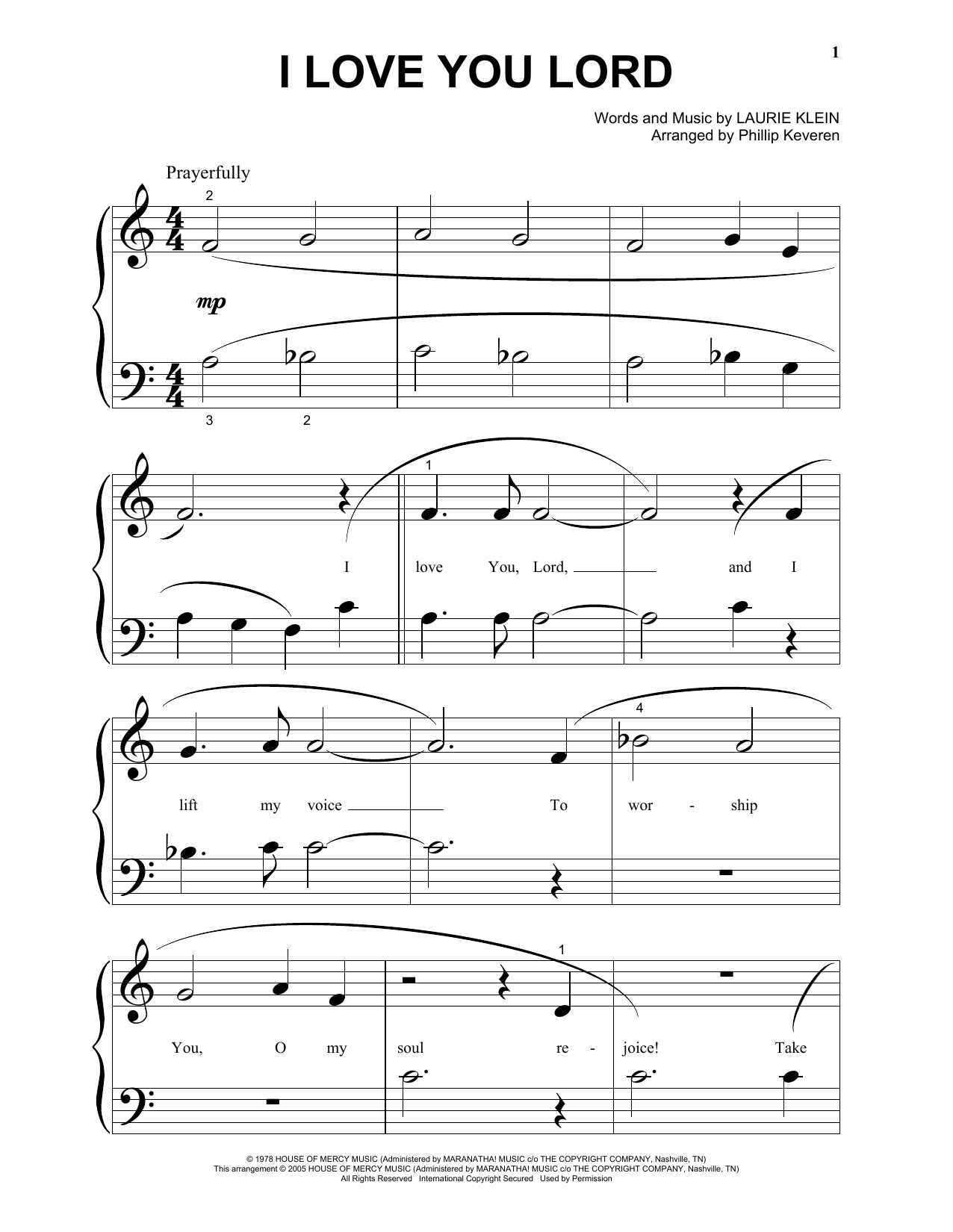 Laurie Klein I Love You Lord (arr. Phillip Keveren) Sheet Music Notes & Chords for Piano Solo - Download or Print PDF
