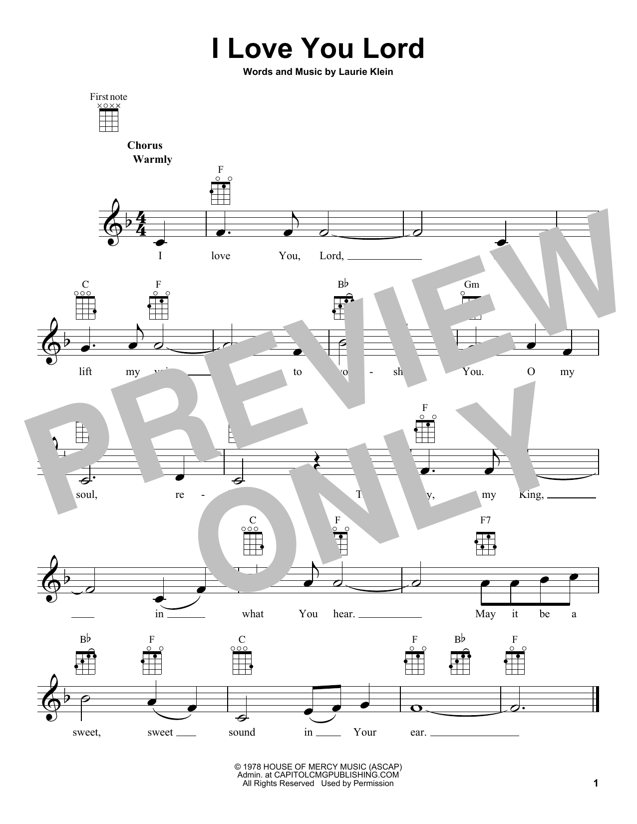 Laurie Klein I Love You Lord Sheet Music Notes & Chords for Lead Sheet / Fake Book - Download or Print PDF
