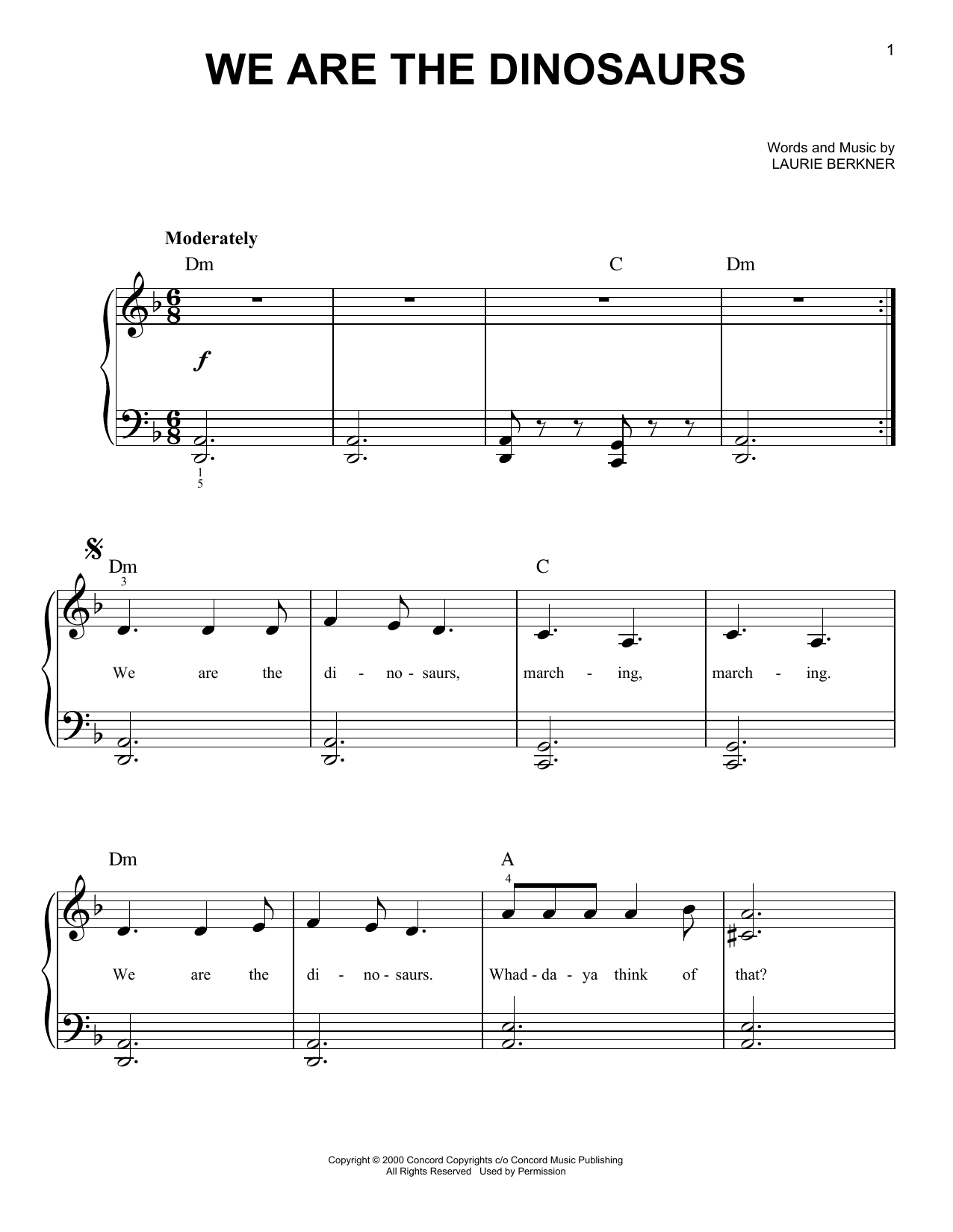 Laurissa Anne Berkner We Are The Dinosaurs Sheet Music Notes & Chords for Easy Piano - Download or Print PDF