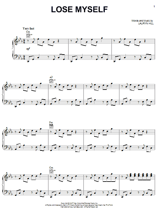 Lauryn Hill Lose Myself Sheet Music Notes & Chords for Piano, Vocal & Guitar (Right-Hand Melody) - Download or Print PDF