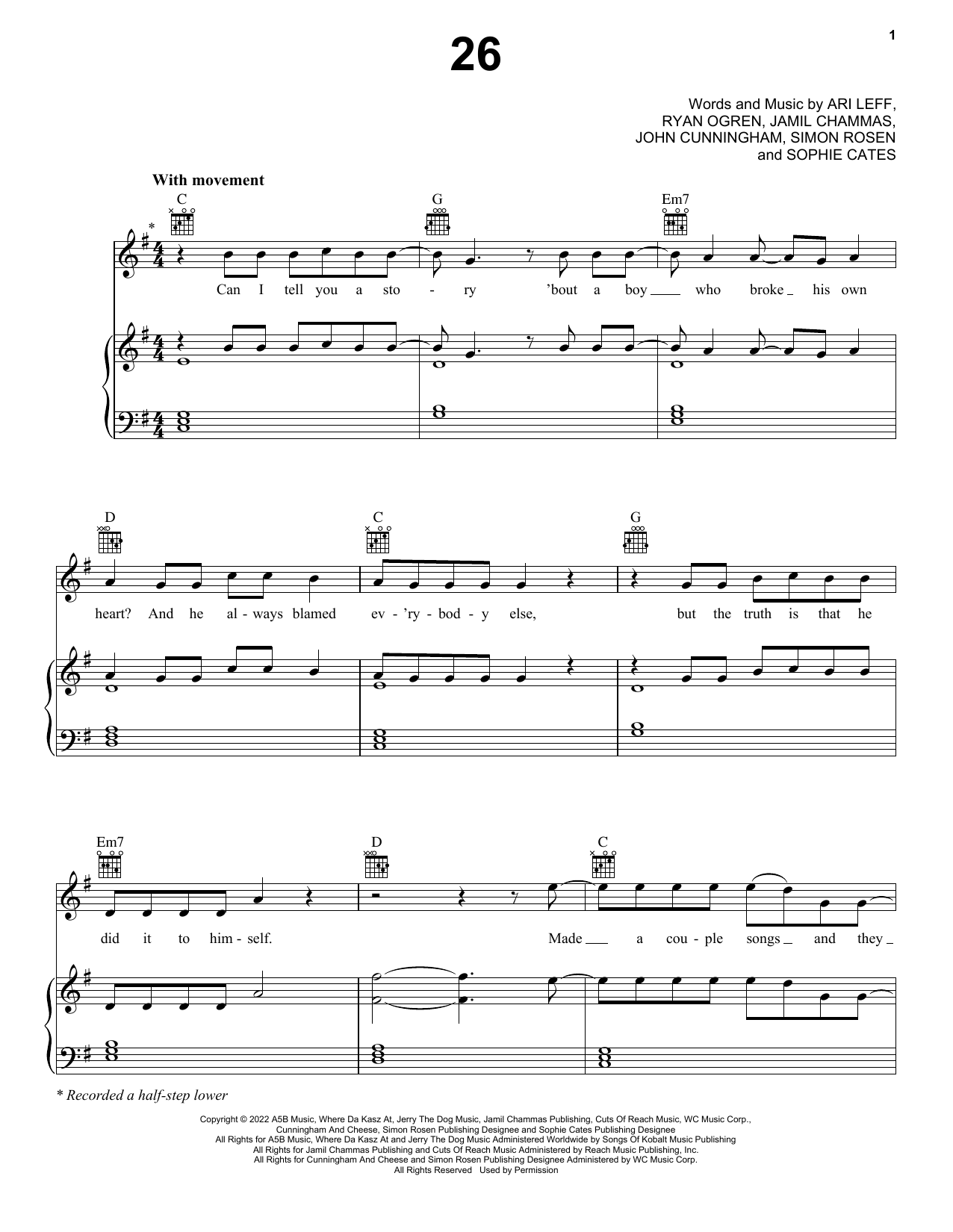 Lauv 26 Sheet Music Notes & Chords for Piano, Vocal & Guitar Chords (Right-Hand Melody) - Download or Print PDF