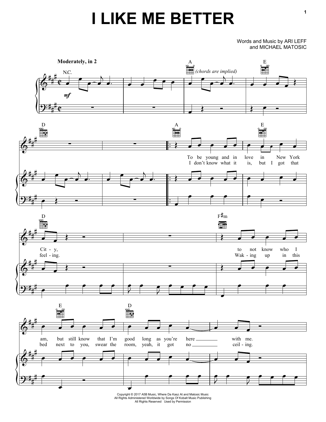 Lauv I Like Me Better Sheet Music Notes & Chords for Piano, Vocal & Guitar (Right-Hand Melody) - Download or Print PDF
