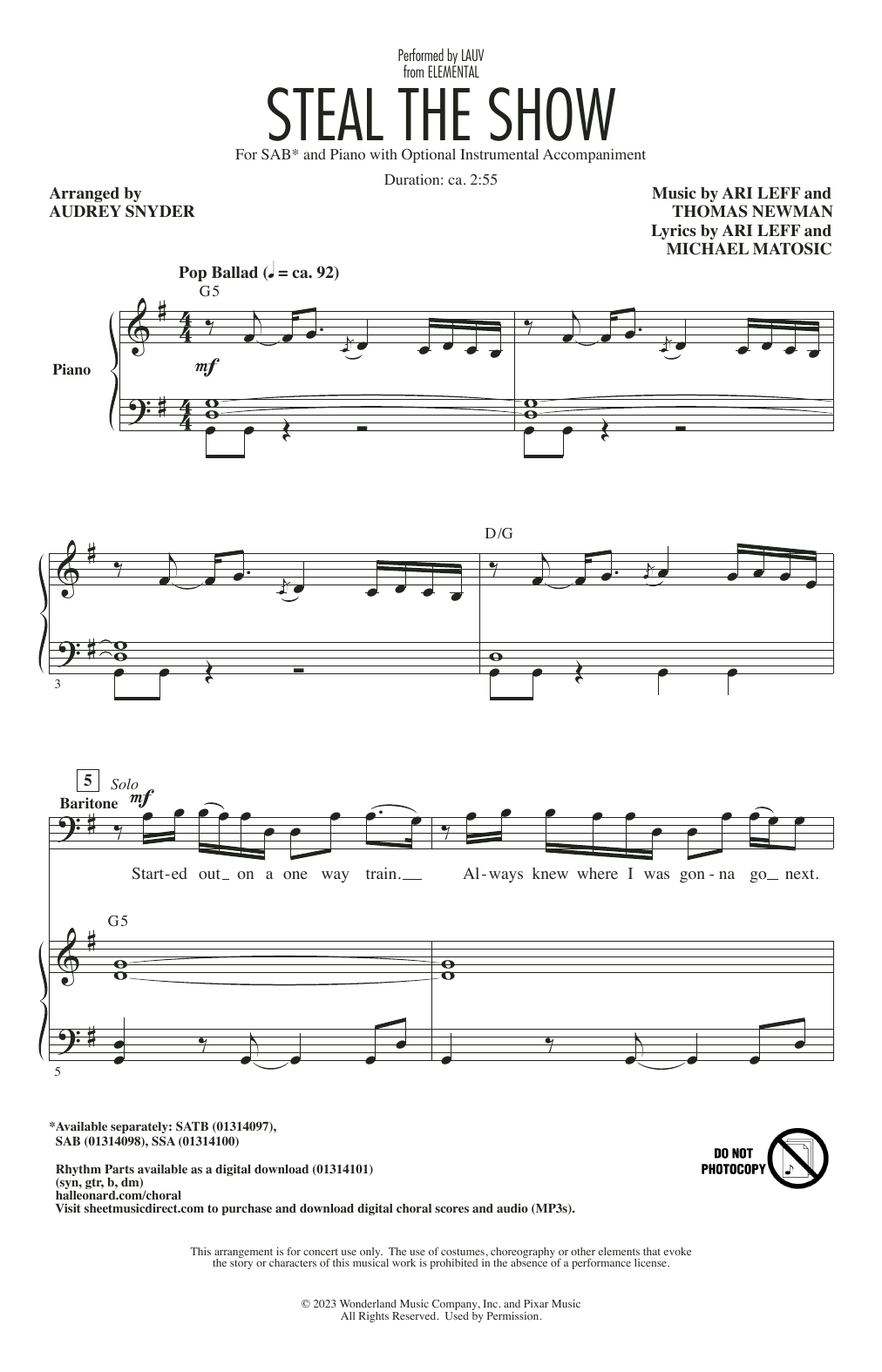 Lauv Steal The Show (from Elemental) (arr. Audrey Snyder) Sheet Music Notes & Chords for SATB Choir - Download or Print PDF