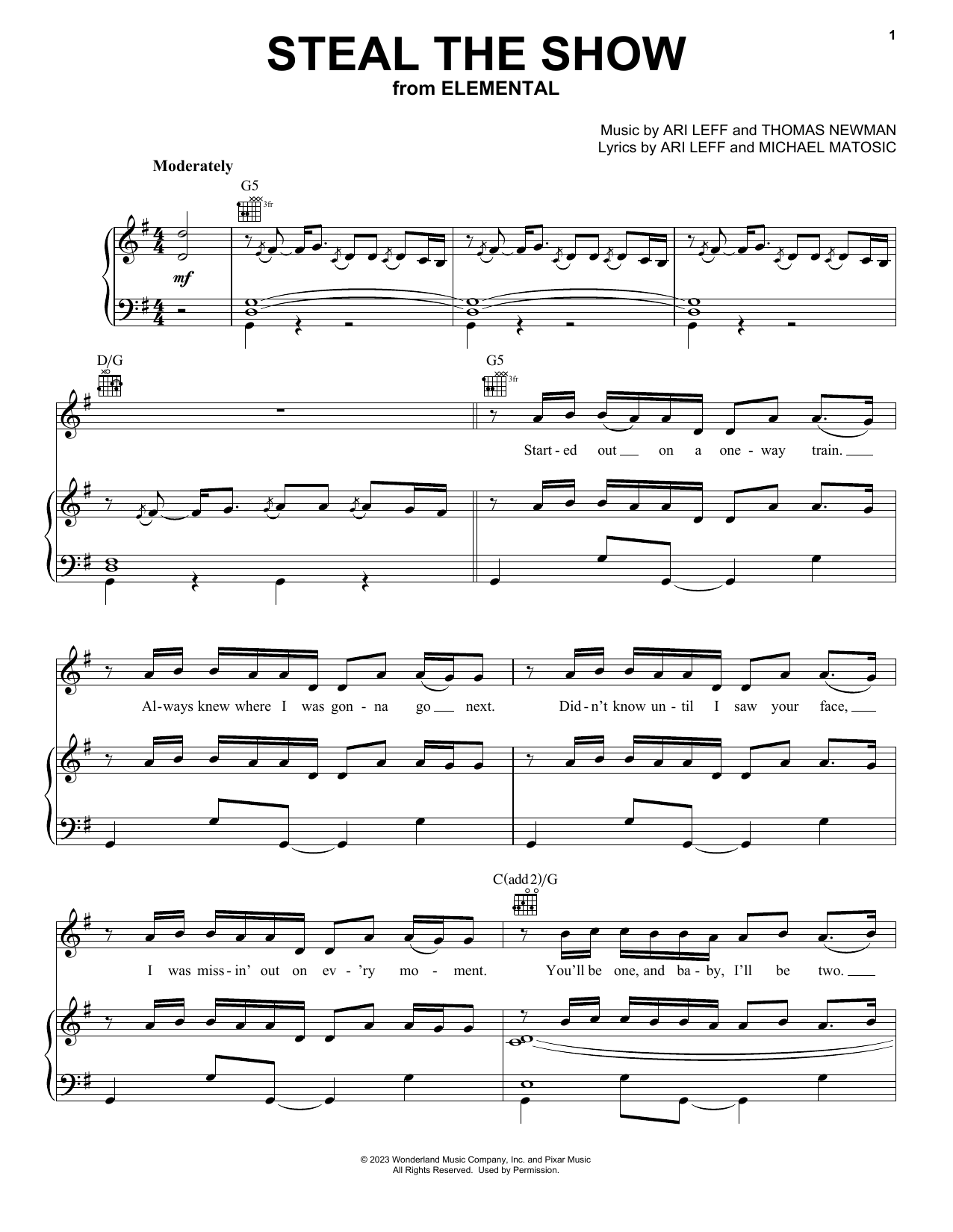 Lauv Steal The Show (from Elemental) Sheet Music Notes & Chords for Piano, Vocal & Guitar Chords (Right-Hand Melody) - Download or Print PDF