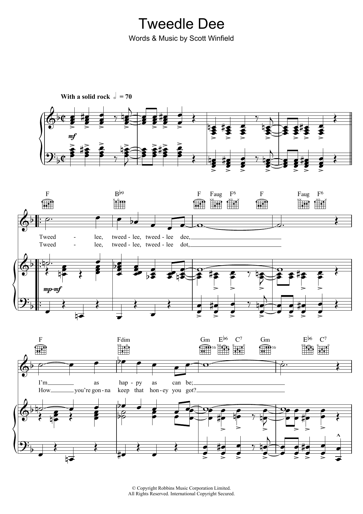 LaVern Baker Tweedle Dee Sheet Music Notes & Chords for Piano, Vocal & Guitar (Right-Hand Melody) - Download or Print PDF