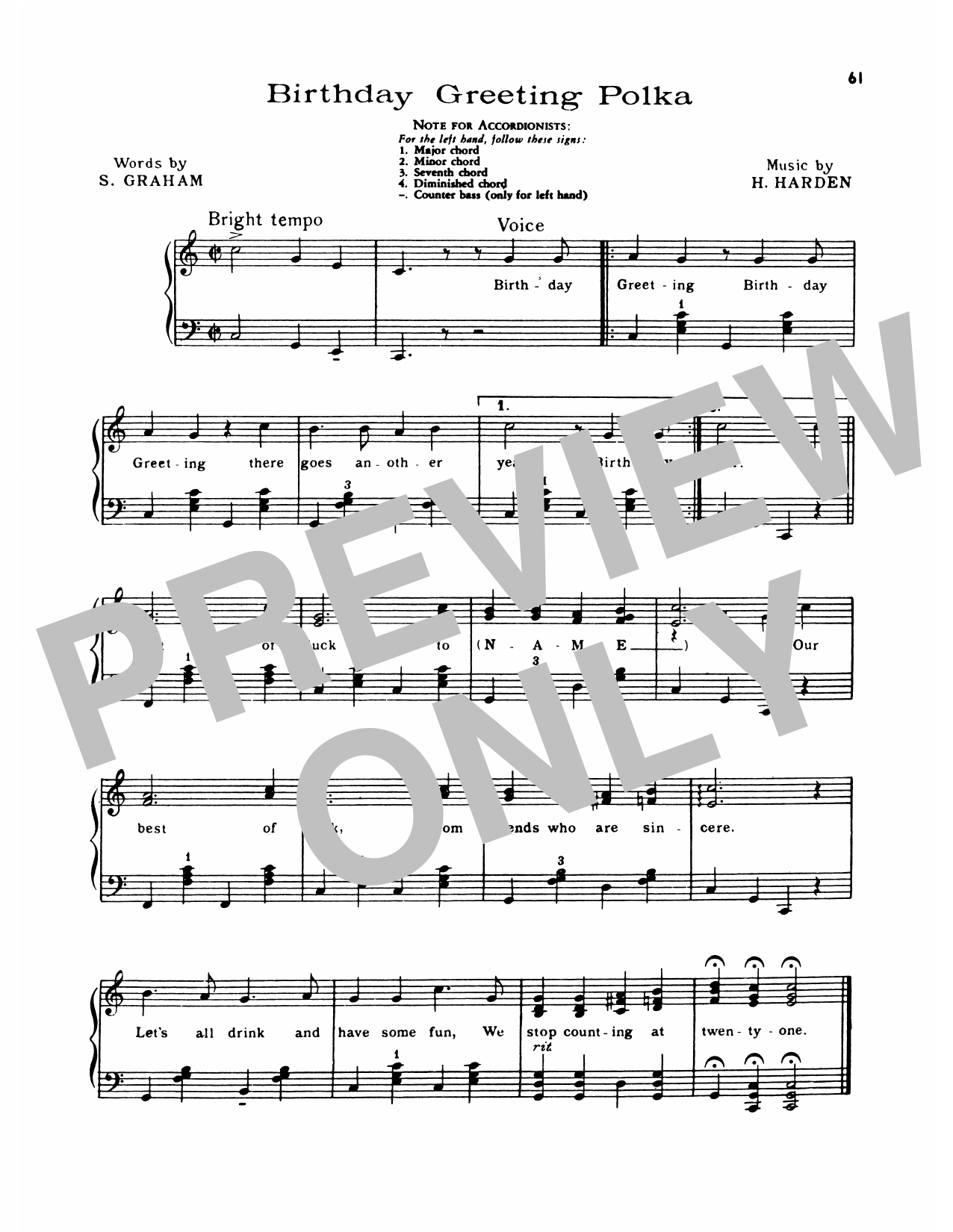 Lawrence Welk Birthday Greeting Polka Sheet Music Notes & Chords for Piano Solo - Download or Print PDF