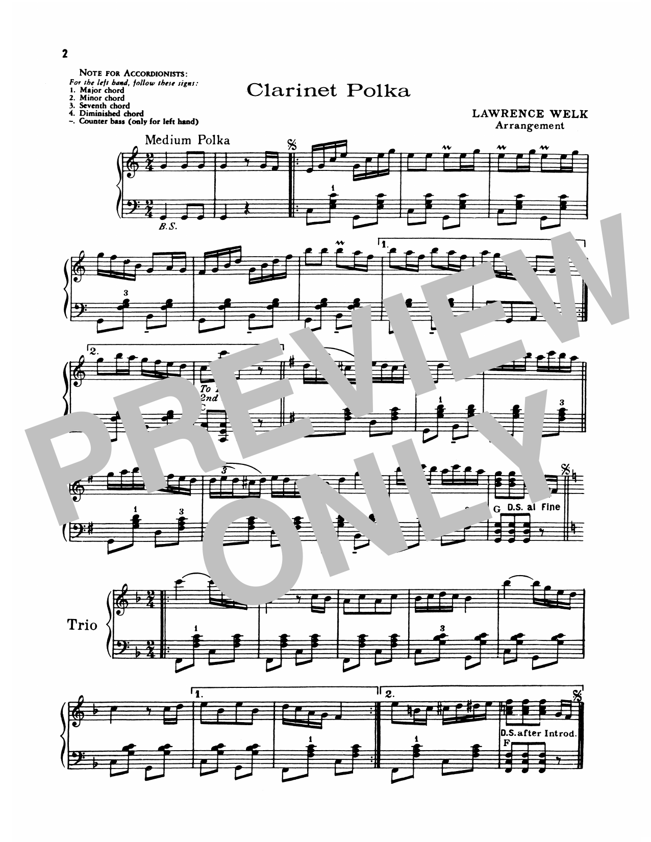 Lawrence Welk Clarinet Polka Sheet Music Notes & Chords for Piano Solo - Download or Print PDF Lawrence Welk Clarinet Polka Sheet Music Notes & Chords for Piano Solo - Download or Print PDF