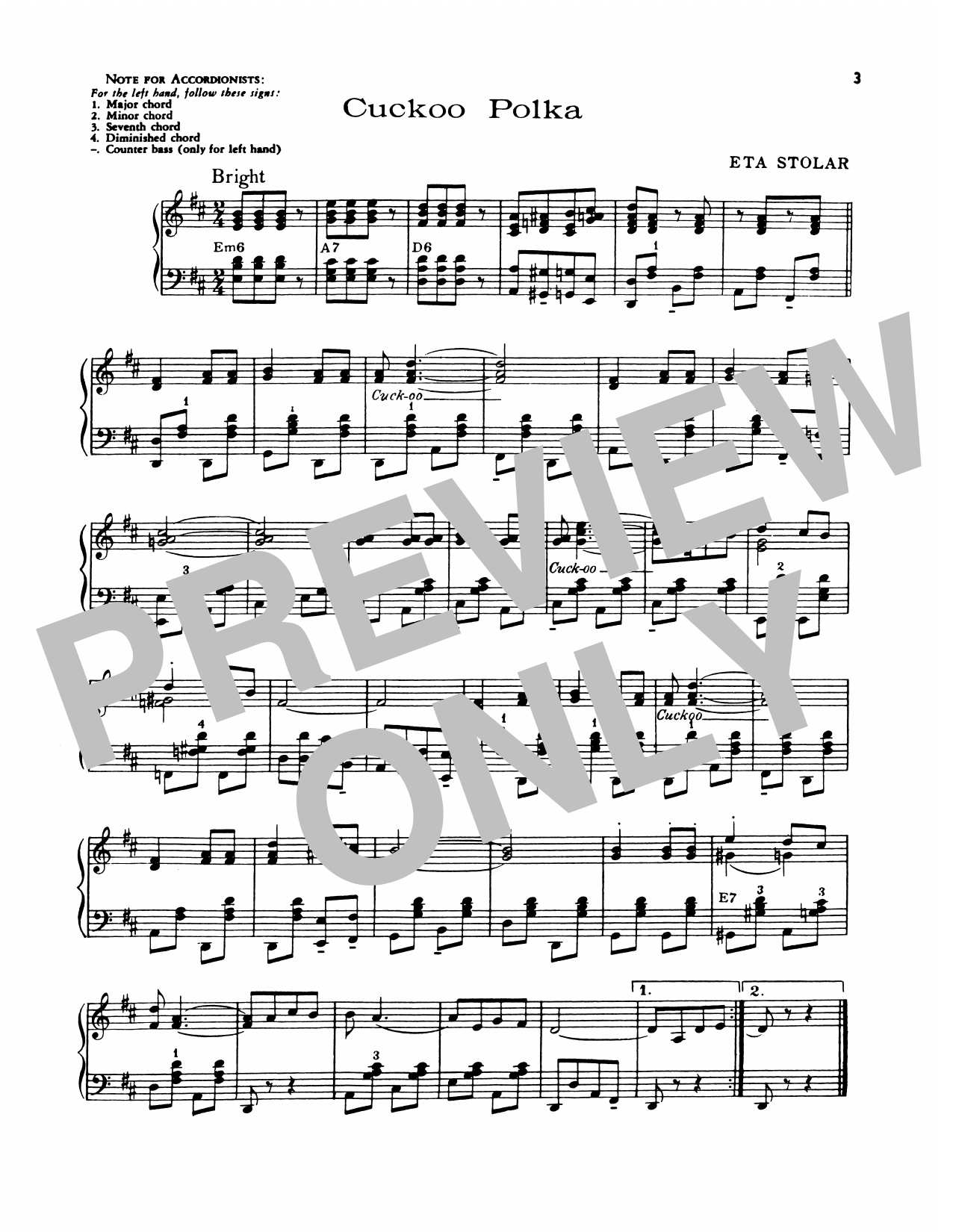 Lawrence Welk Cuckoo Polka Sheet Music Notes & Chords for Piano Solo - Download or Print PDF