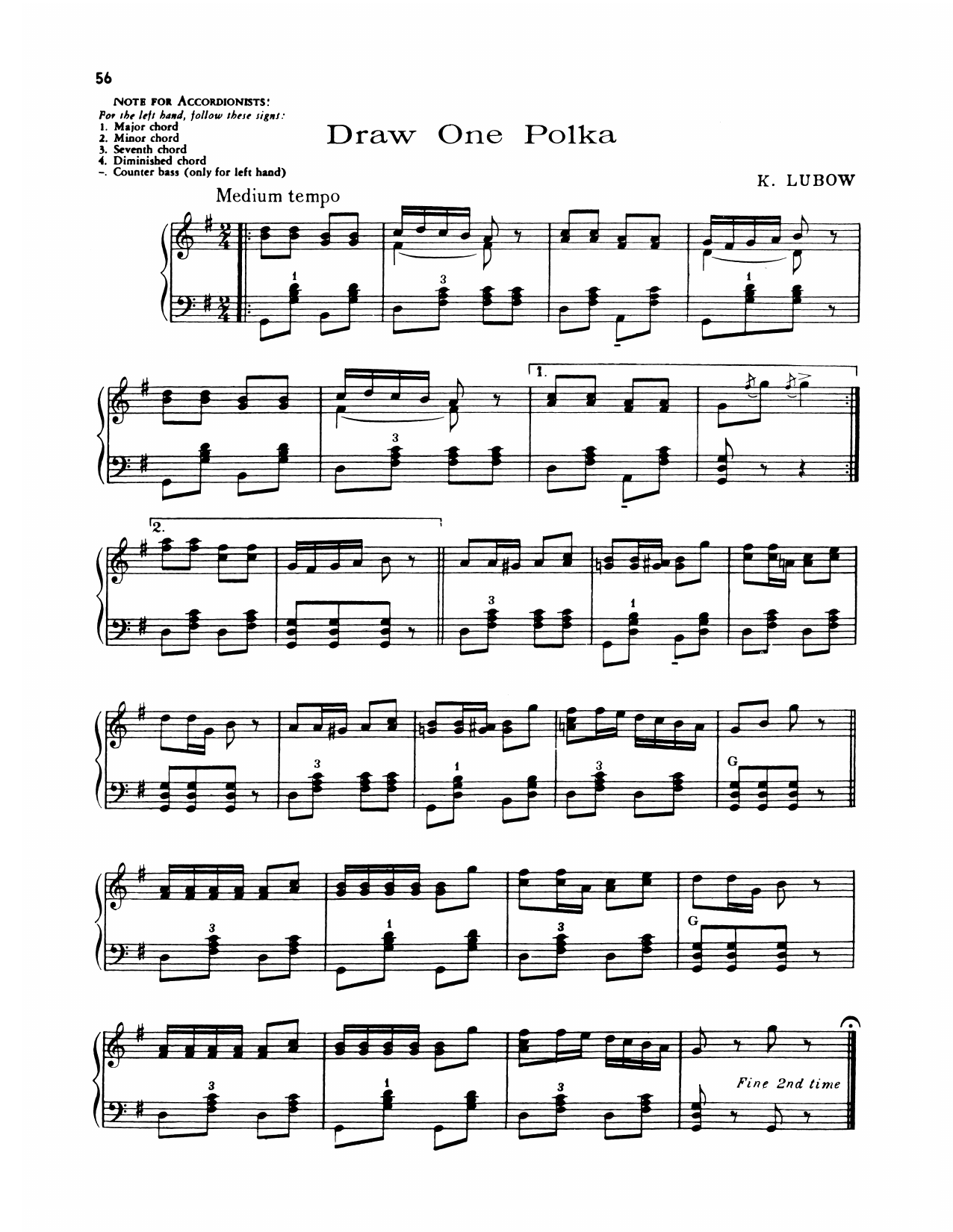 Lawrence Welk Draw One Polka Sheet Music Notes & Chords for Piano Solo - Download or Print PDF