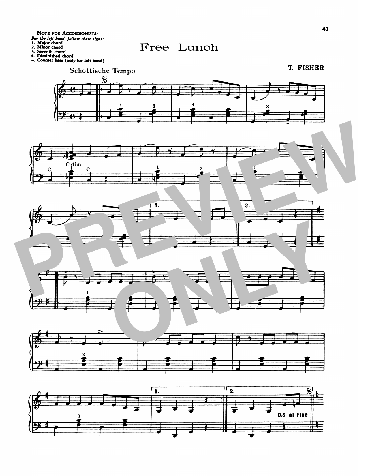 Lawrence Welk Free Lunch Sheet Music Notes & Chords for Piano Solo - Download or Print PDF