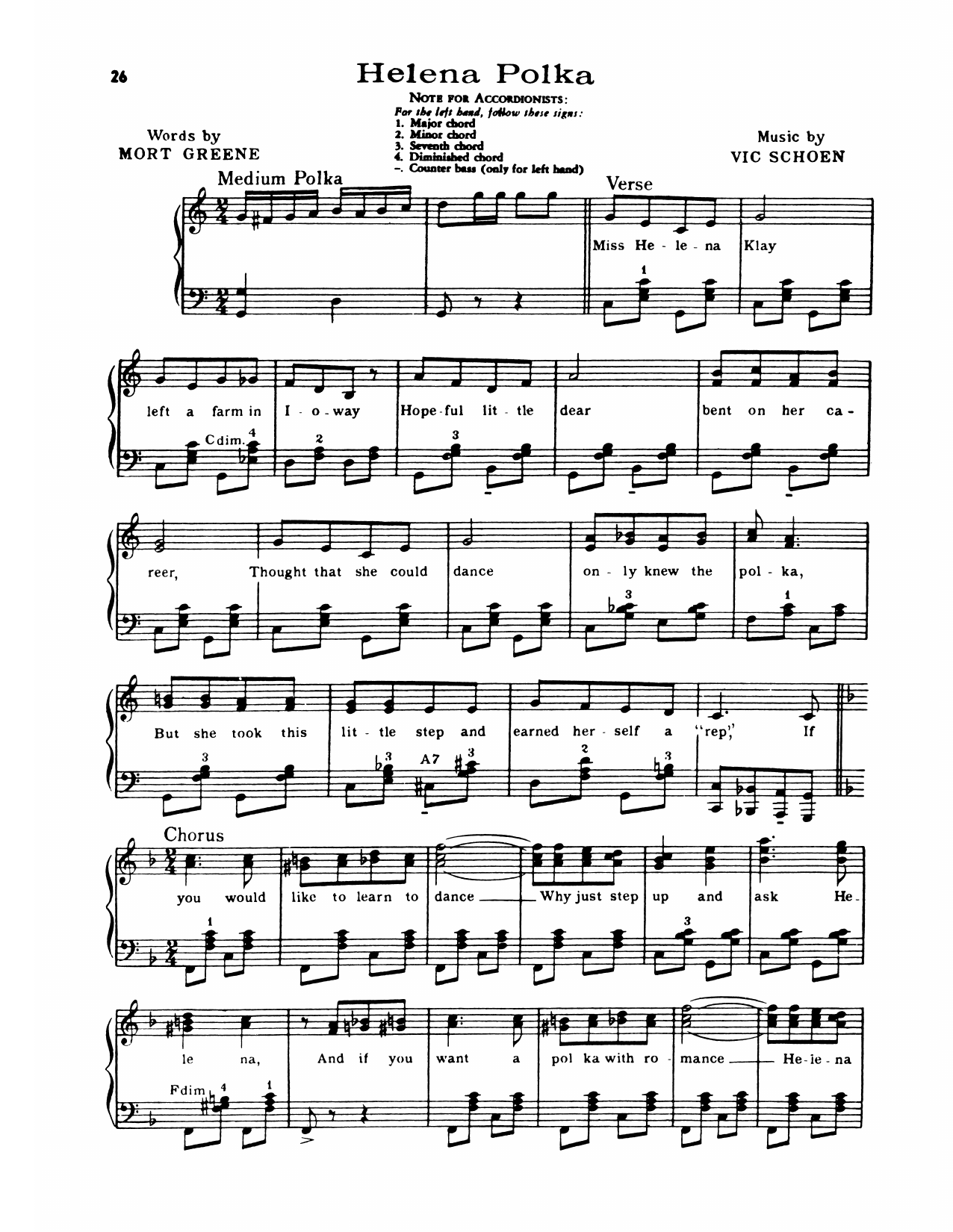 Lawrence Welk Helena Polka Sheet Music Notes & Chords for Piano Solo - Download or Print PDF