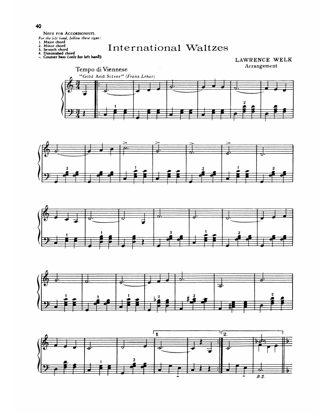 Lawrence Welk International Waltzes Sheet Music Notes & Chords for Piano Solo - Download or Print PDF