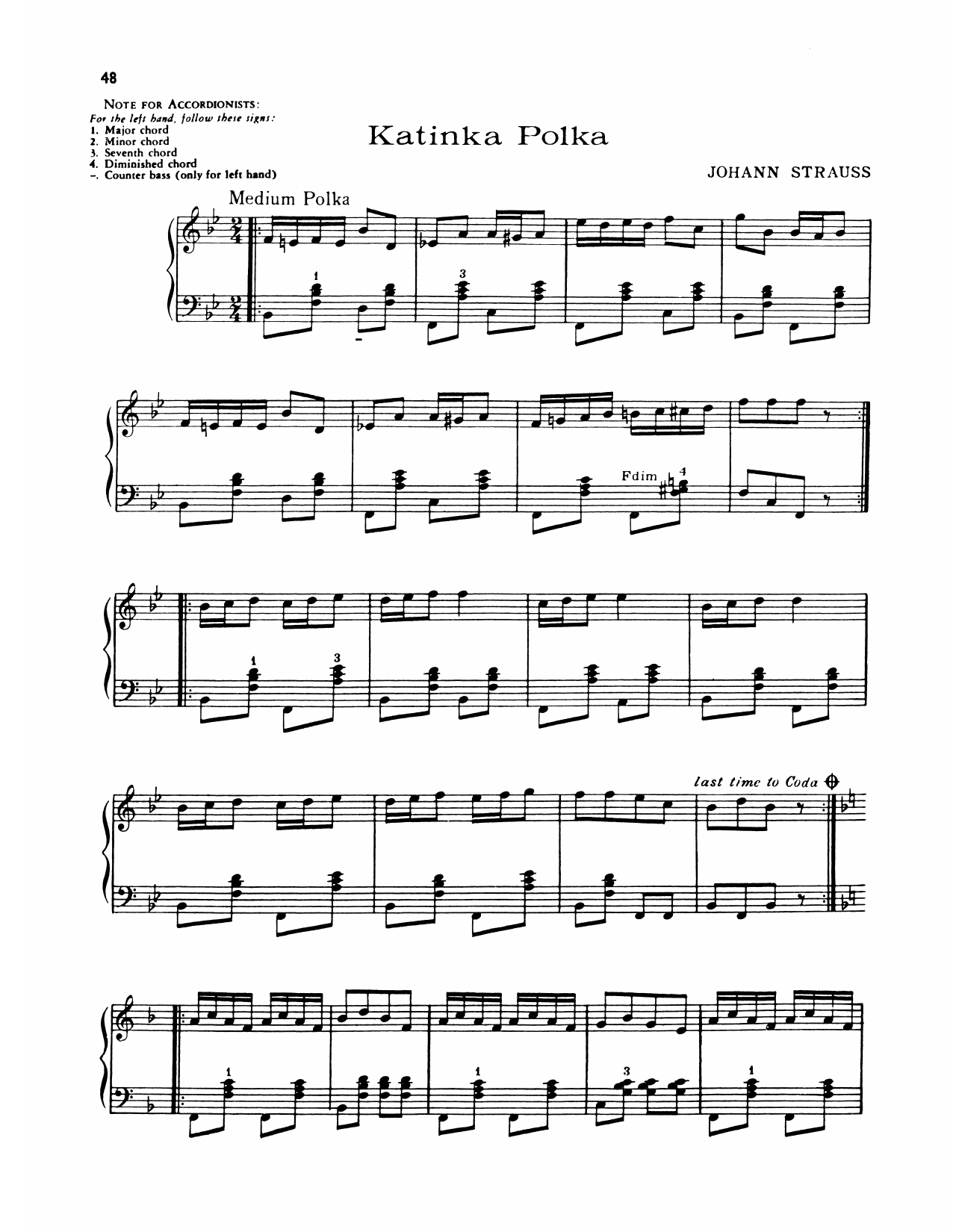Lawrence Welk Katinka Polka Sheet Music Notes & Chords for Piano Solo - Download or Print PDF