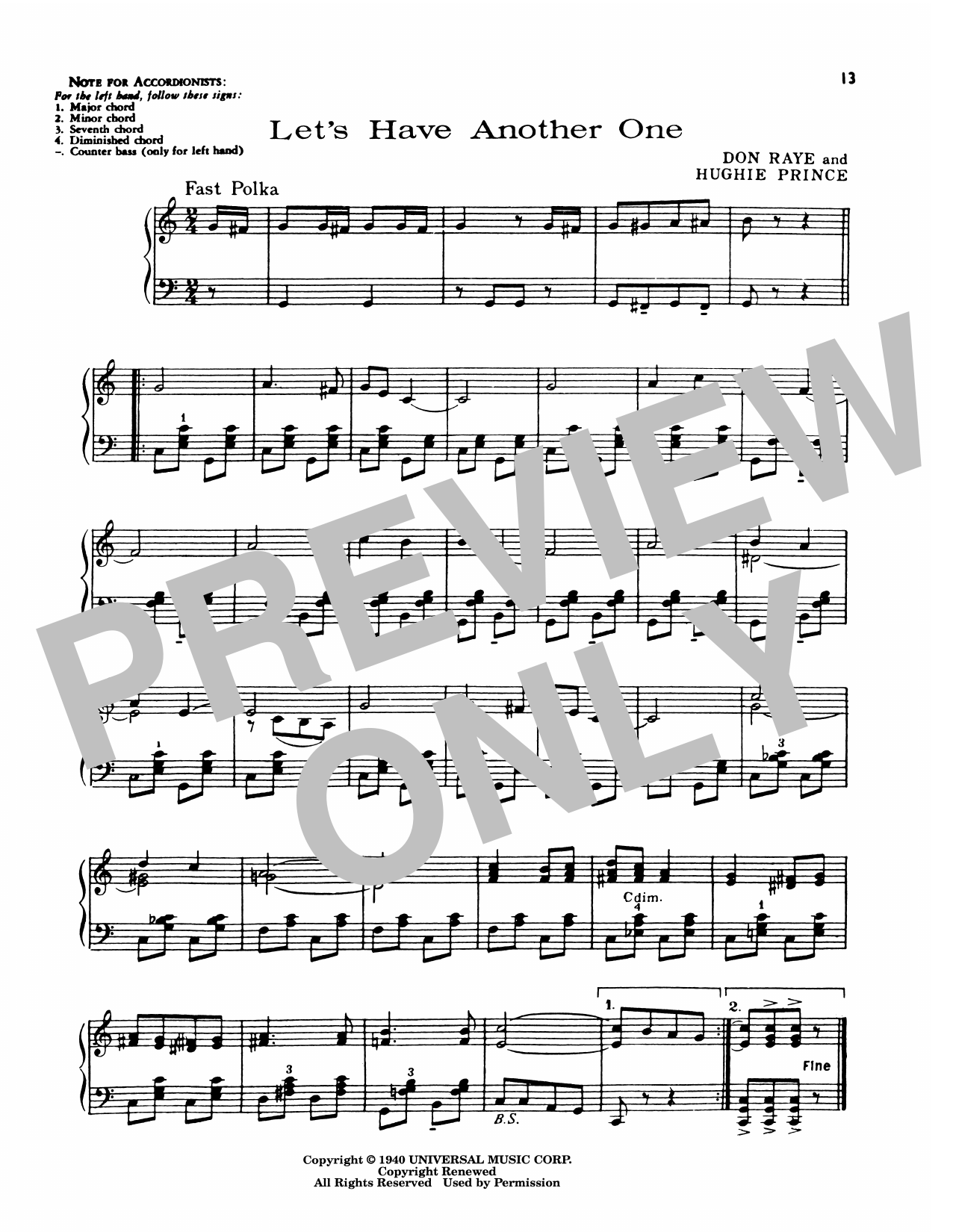 Lawrence Welk Let's Have Another One Sheet Music Notes & Chords for Piano Solo - Download or Print PDF