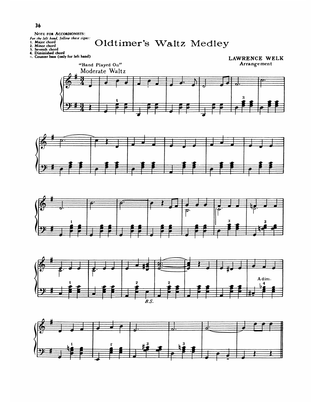 Lawrence Welk Oldtimer's Waltz Medley Sheet Music Notes & Chords for Piano Solo - Download or Print PDF