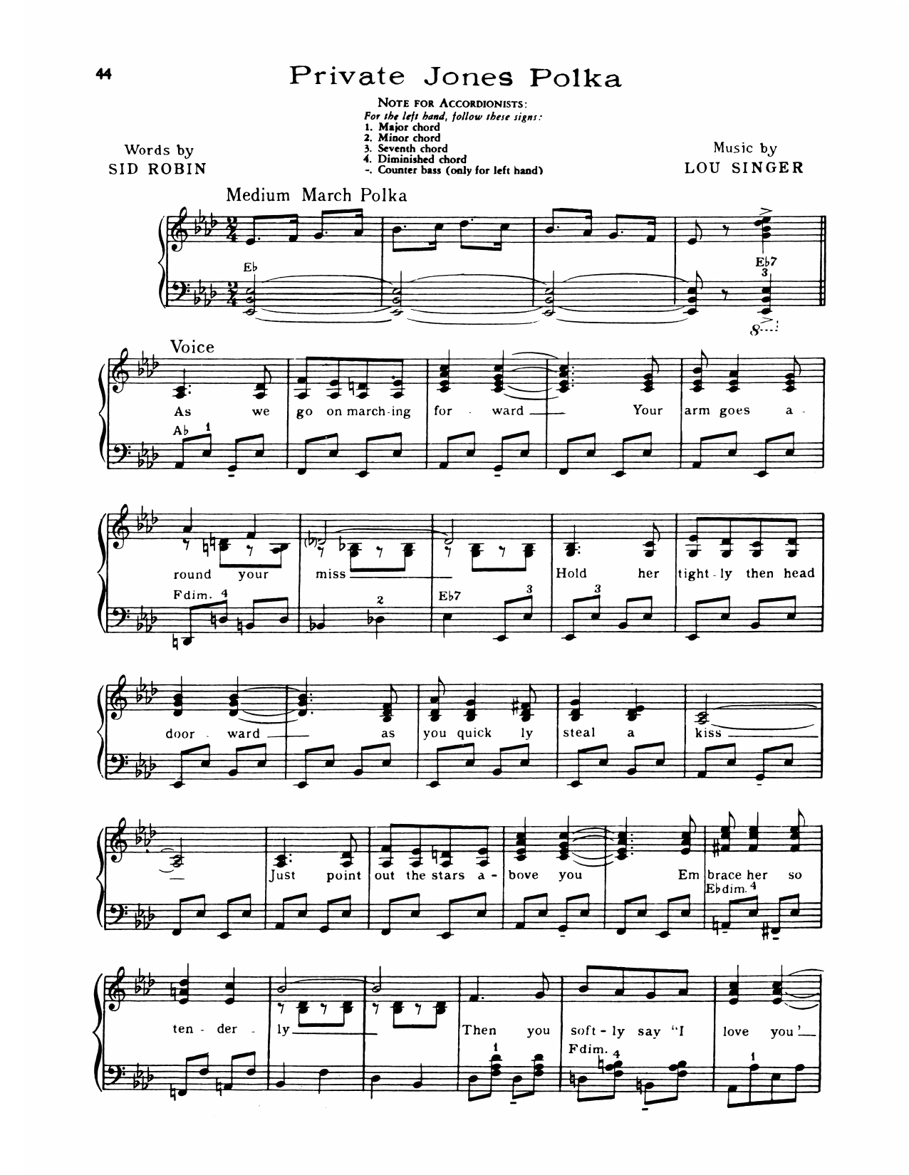 Lawrence Welk Private Jones Polka Sheet Music Notes & Chords for Piano Solo - Download or Print PDF