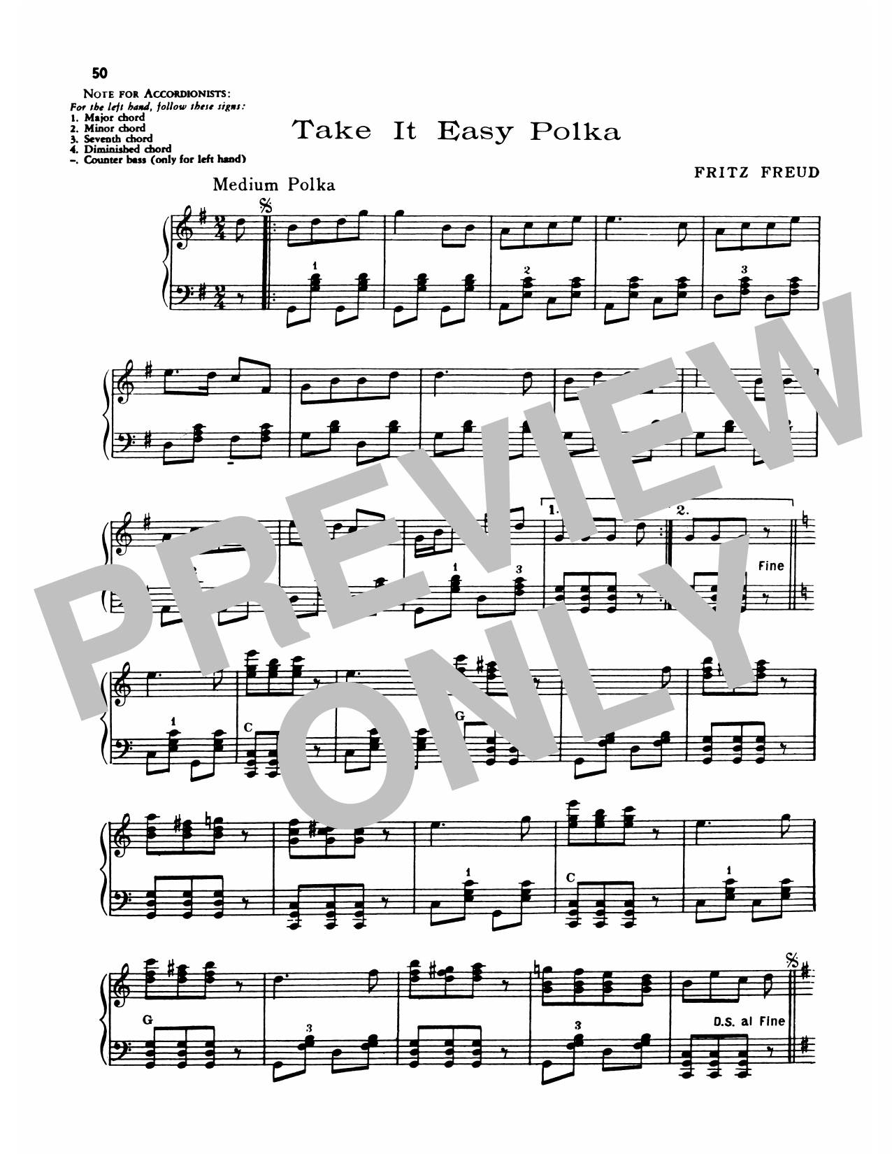 Lawrence Welk Take It Easy Polka Sheet Music Notes & Chords for Piano Solo - Download or Print PDF