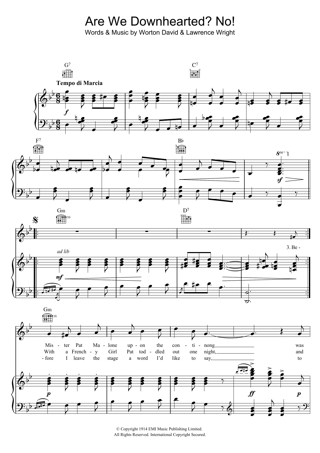 Lawrence Wright Are We Downhearted? No! Sheet Music Notes & Chords for Piano, Vocal & Guitar (Right-Hand Melody) - Download or Print PDF