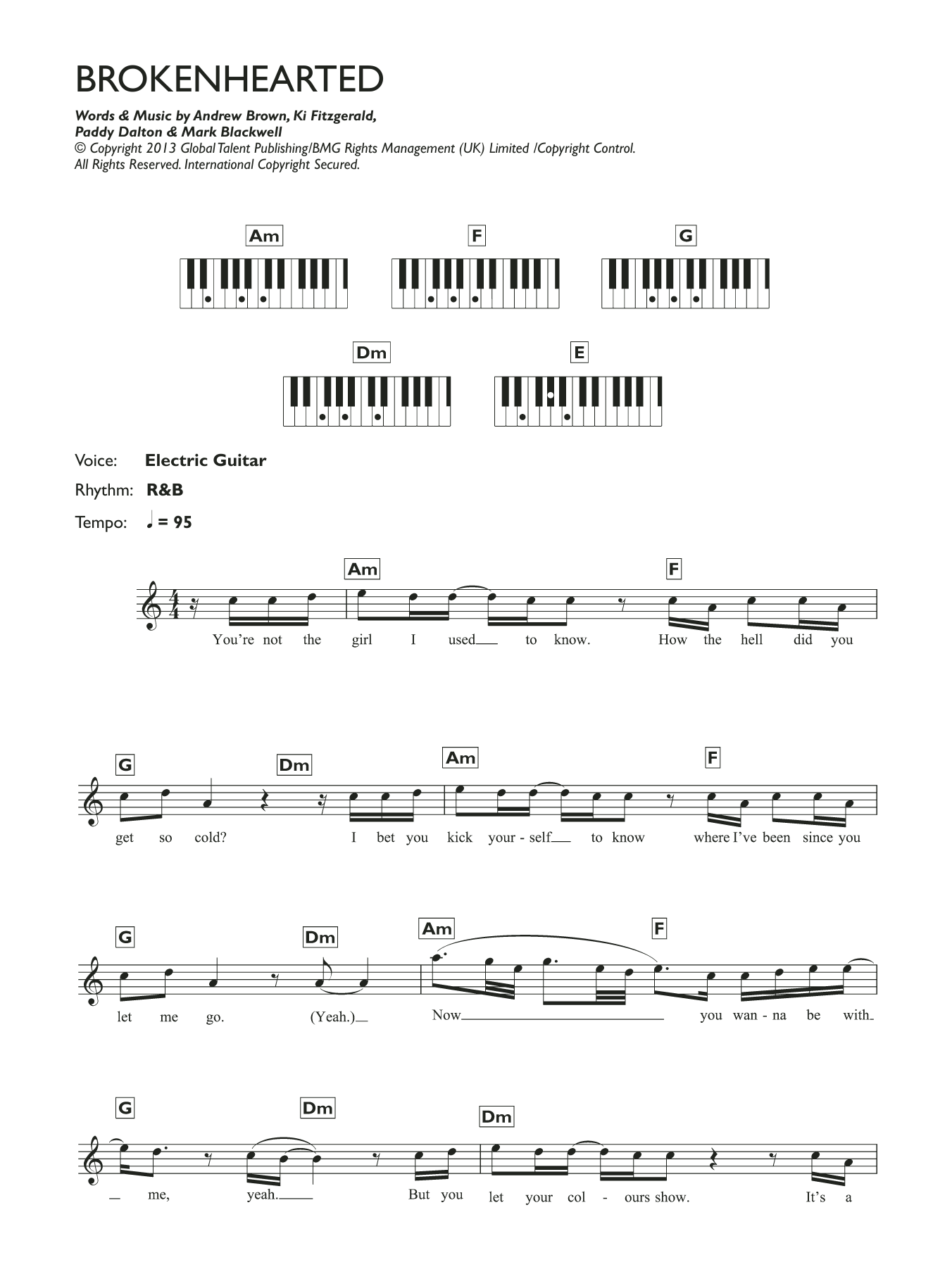 LAWSON Brokenhearted (featuring B.o.B) Sheet Music Notes & Chords for Keyboard - Download or Print PDF