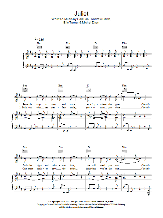 Lawson Juliet Sheet Music Notes & Chords for Lyrics & Chords - Download or Print PDF