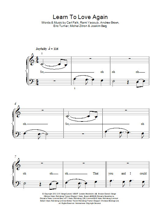 Lawson Learn To Love Again Sheet Music Notes & Chords for 5-Finger Piano - Download or Print PDF