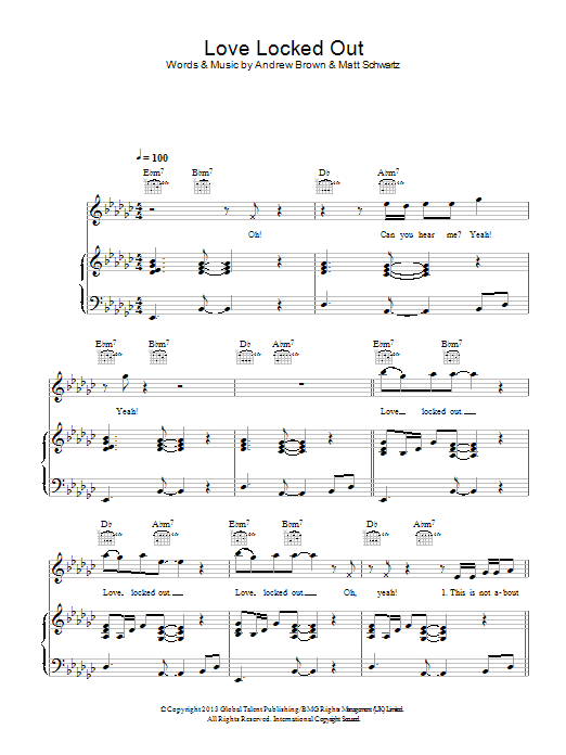 LAWSON Love Locked Out Sheet Music Notes & Chords for Piano, Vocal & Guitar (Right-Hand Melody) - Download or Print PDF