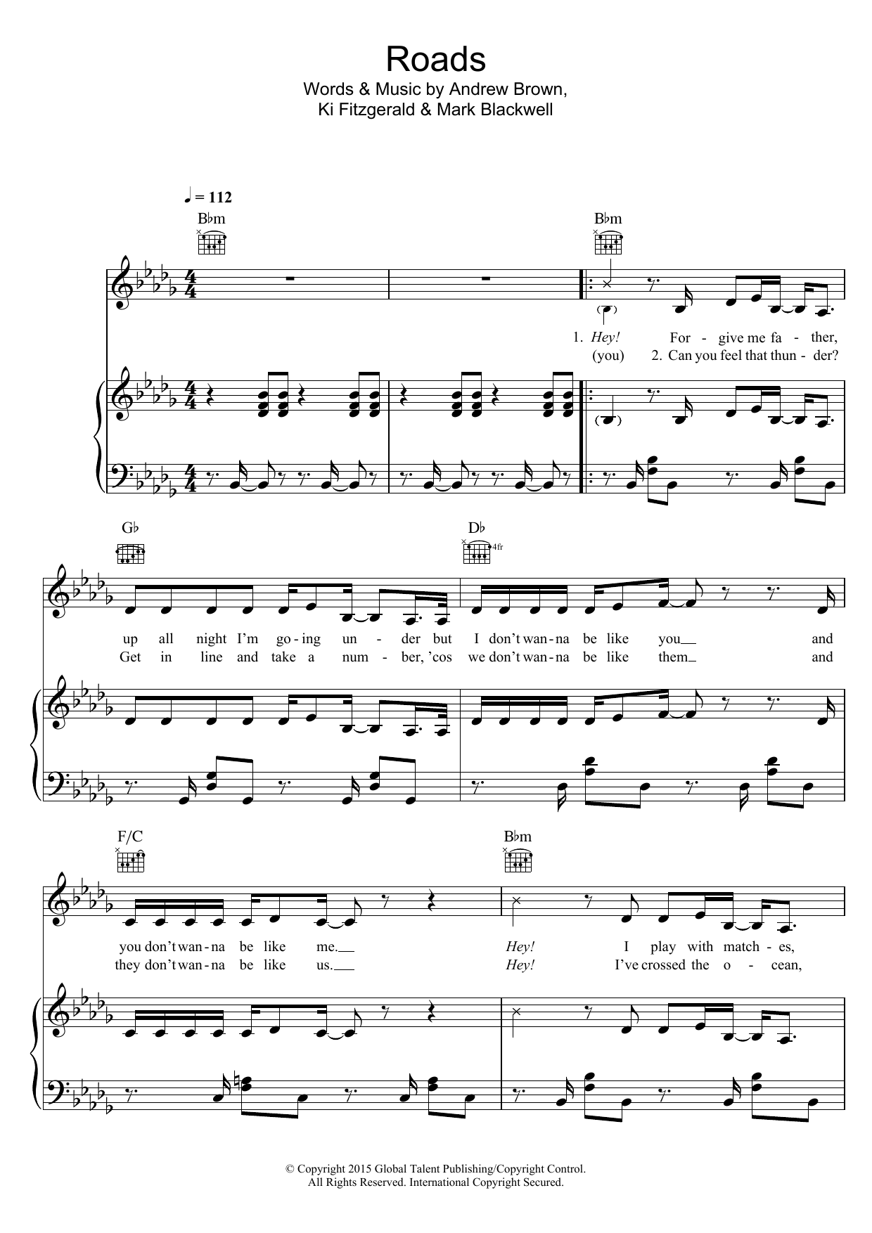 LAWSON Roads Sheet Music Notes & Chords for Piano, Vocal & Guitar (Right-Hand Melody) - Download or Print PDF