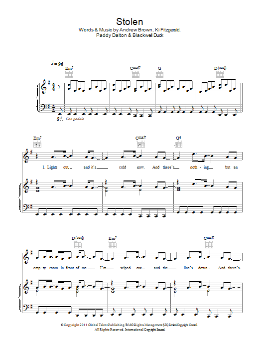 LAWSON Stolen Sheet Music Notes & Chords for Piano, Vocal & Guitar (Right-Hand Melody) - Download or Print PDF