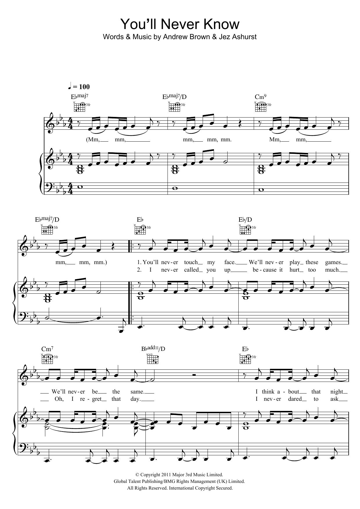 LAWSON You'll Never Know Sheet Music Notes & Chords for Piano, Vocal & Guitar (Right-Hand Melody) - Download or Print PDF