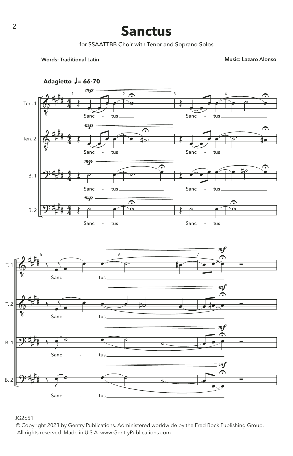 Lazaro Alonso Sanctus Sheet Music Notes & Chords for Choir - Download or Print PDF