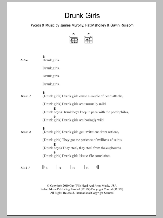 LCD Soundsystem Drunk Girls Sheet Music Notes & Chords for Lyrics & Chords - Download or Print PDF