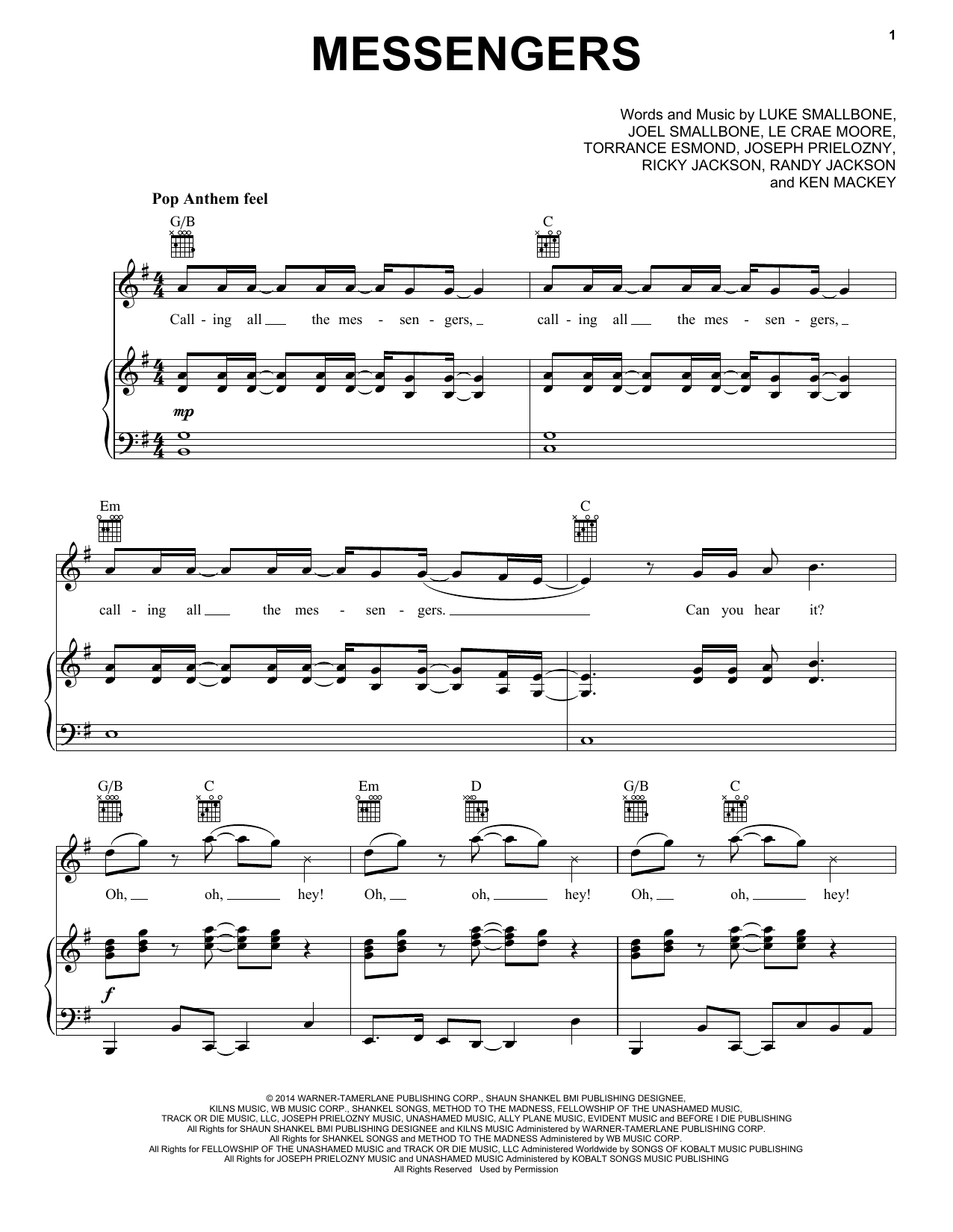 Le Crae Moore Messengers Sheet Music Notes & Chords for Piano, Vocal & Guitar (Right-Hand Melody) - Download or Print PDF