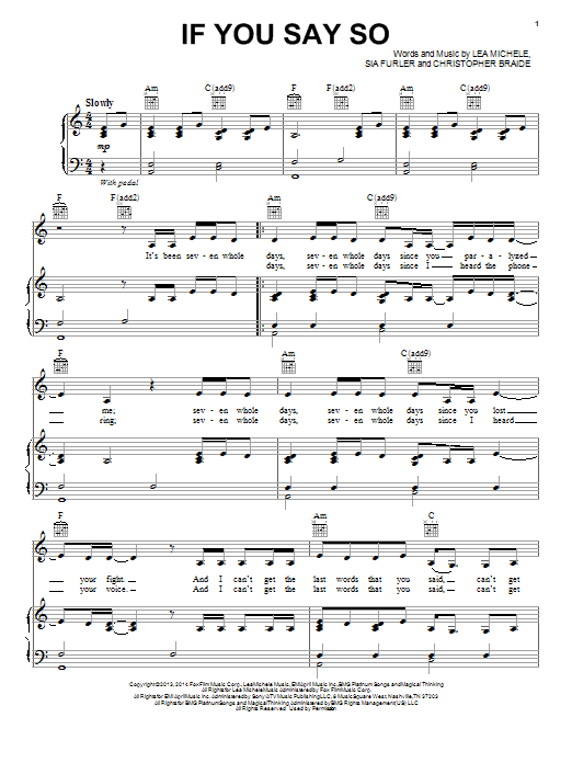 Lea Michele If You Say So Sheet Music Notes & Chords for Piano, Vocal & Guitar (Right-Hand Melody) - Download or Print PDF