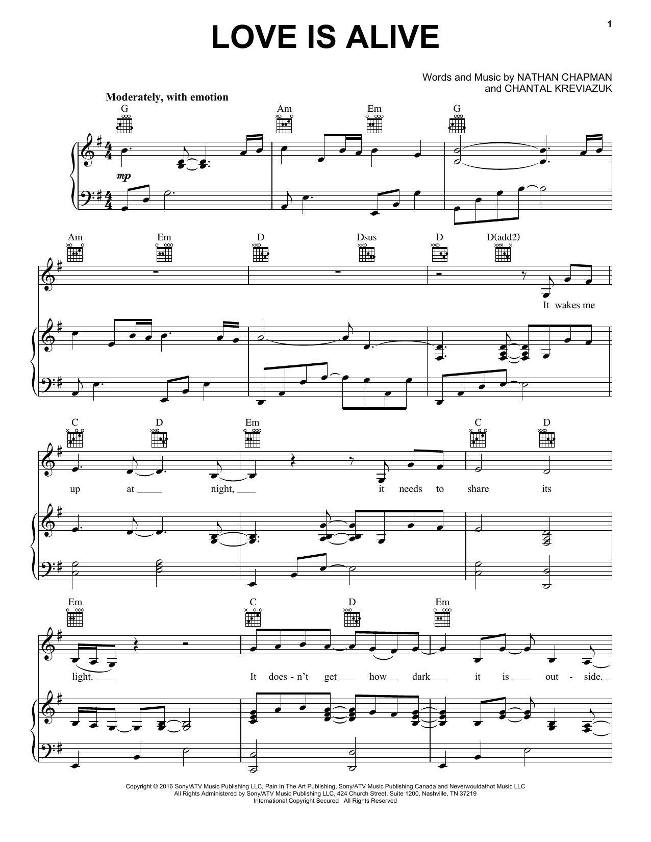 Lea Michele Love Is Alive Sheet Music Notes & Chords for Piano, Vocal & Guitar (Right-Hand Melody) - Download or Print PDF