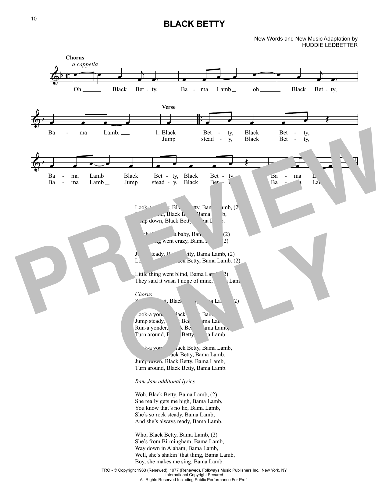 Lead Belly Black Betty Sheet Music Notes & Chords for Lead Sheet / Fake Book - Download or Print PDF