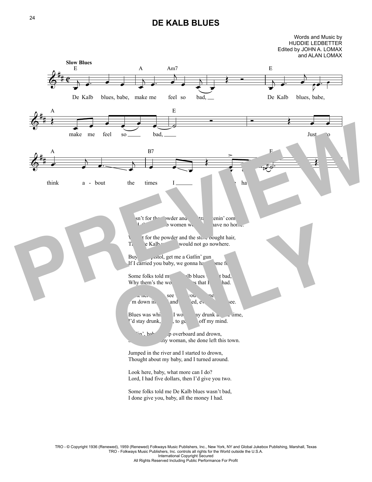 Lead Belly De Kalb Blues Sheet Music Notes & Chords for Lead Sheet / Fake Book - Download or Print PDF Lead Belly De Kalb Blues Sheet Music Notes & Chords for Lead Sheet / Fake Book - Download or Print PDF