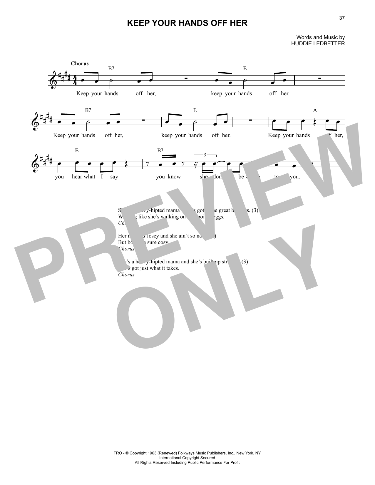 Lead Belly Keep Your Hands Off Her Sheet Music Notes & Chords for Lead Sheet / Fake Book - Download or Print PDF