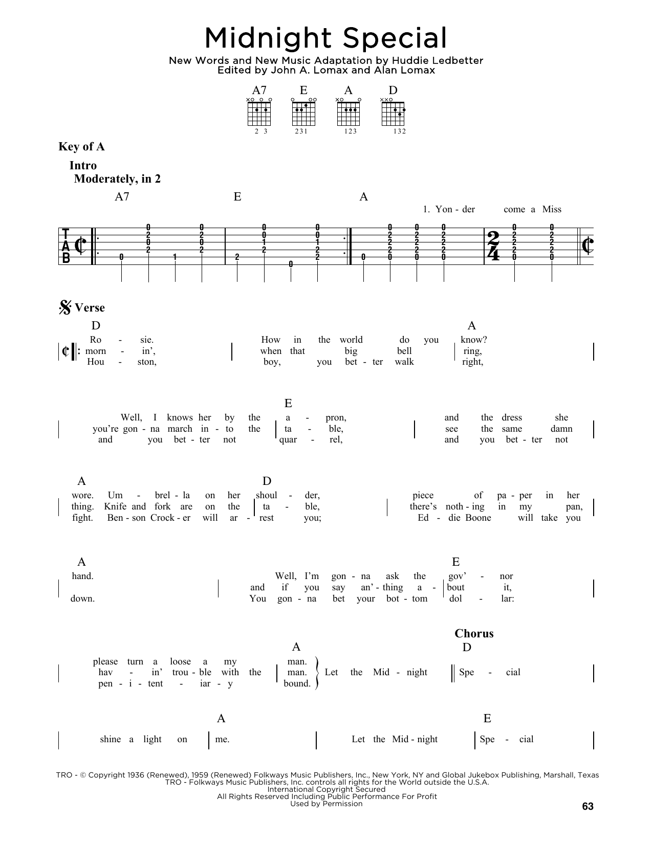 Lead Belly Midnight Special Sheet Music Notes & Chords for Guitar Lead Sheet - Download or Print PDF