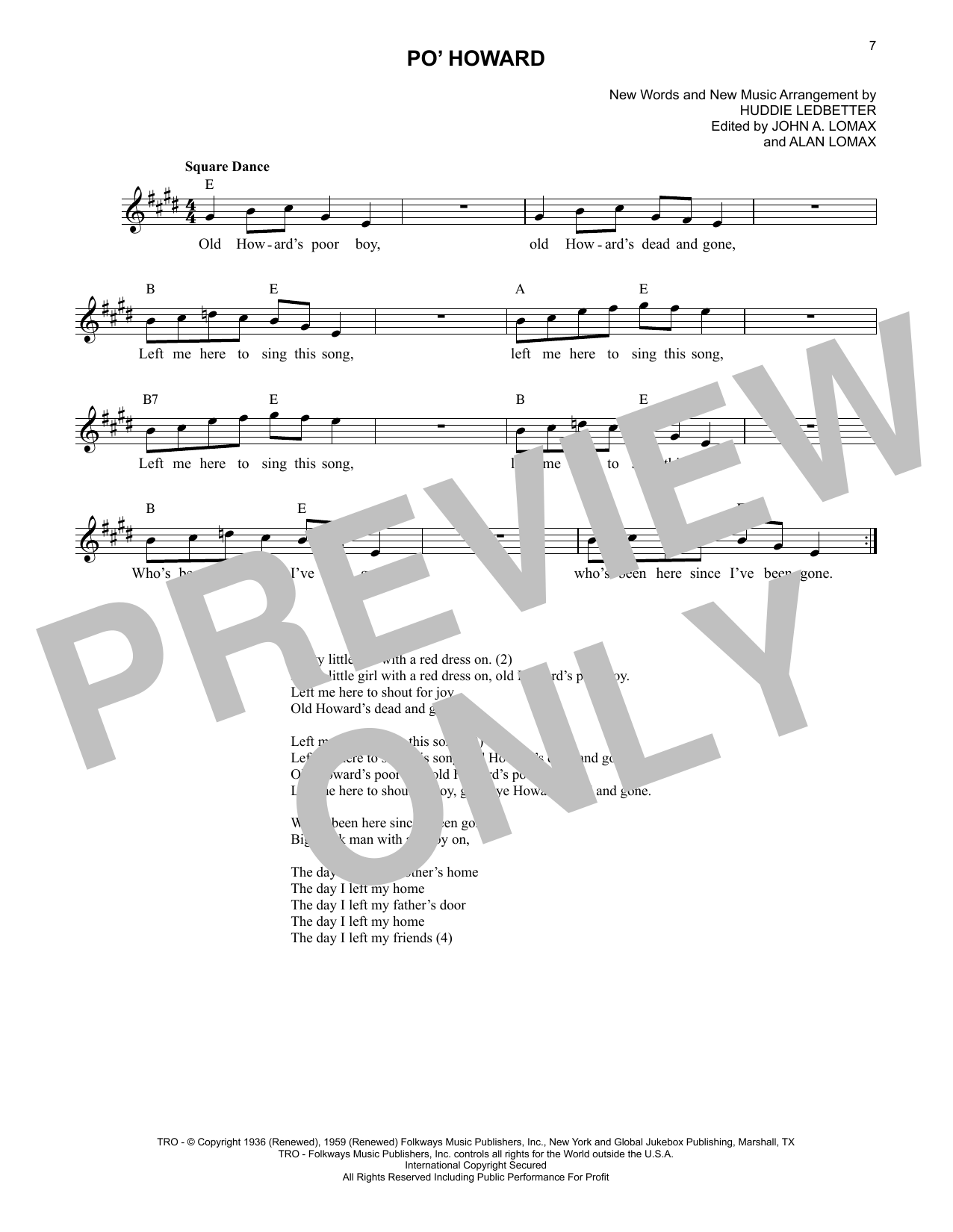 Lead Belly Po' Howard Sheet Music Notes & Chords for Lead Sheet / Fake Book - Download or Print PDF