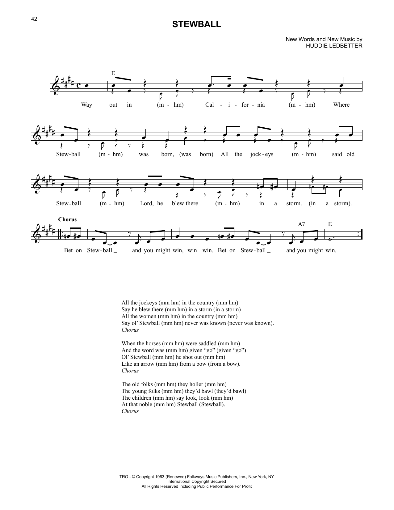 Lead Belly Stewball Sheet Music Notes & Chords for Lead Sheet / Fake Book - Download or Print PDF