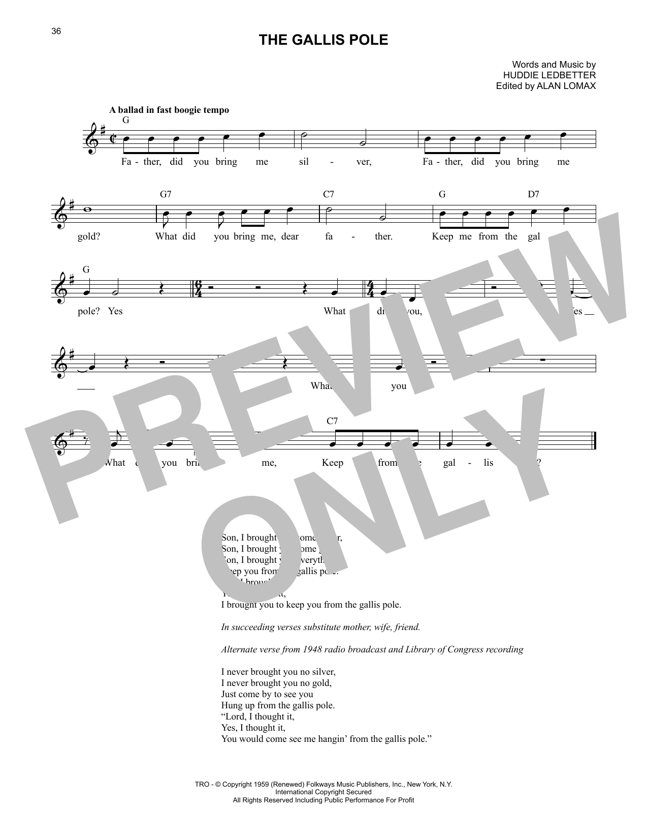Lead Belly The Gallis Pole Sheet Music Notes & Chords for Lead Sheet / Fake Book - Download or Print PDF