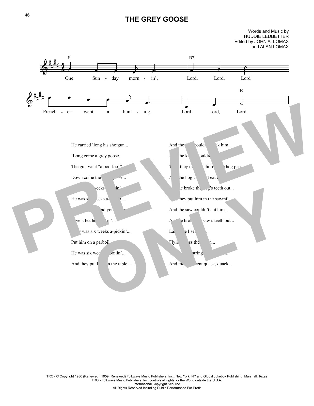 Lead Belly The Grey Goose Sheet Music Notes & Chords for Lead Sheet / Fake Book - Download or Print PDF