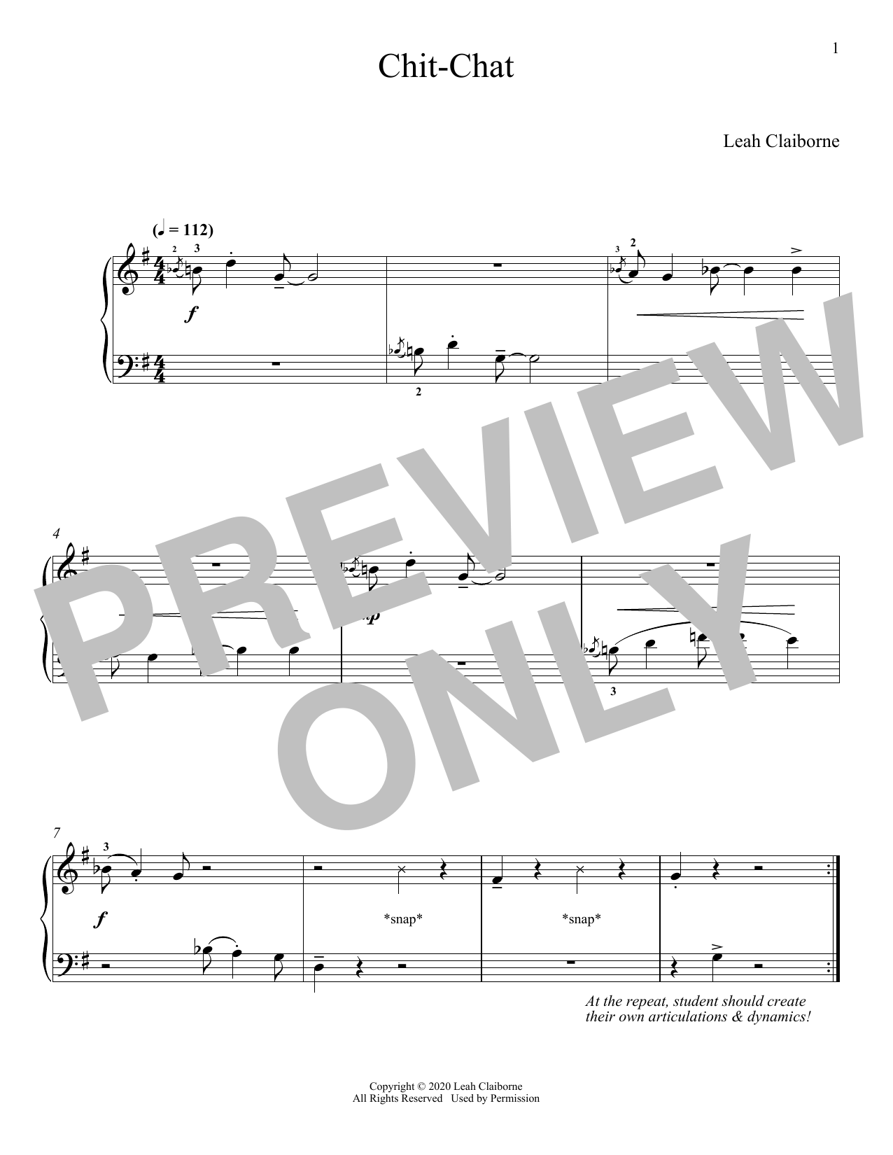 Leah Claiborne Chit-Chat Sheet Music Notes & Chords for Piano Solo - Download or Print PDF